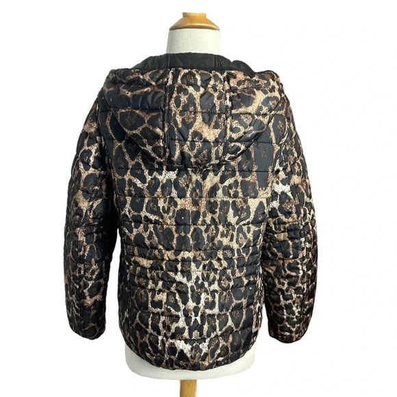 Dressbarn M‎ black + leopard print reversible hooded puffer jacket with pockets - Picture 4 of 8